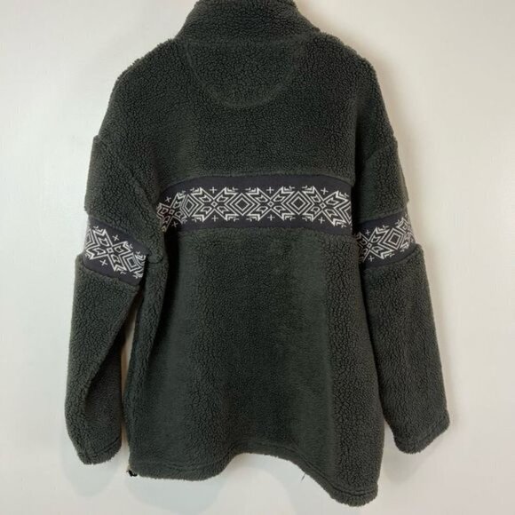 VTG Aviva Women’s Large Green Fleece Lined Nordic Fair Isle Pullover Zip Sweater - Picture 8 of 11